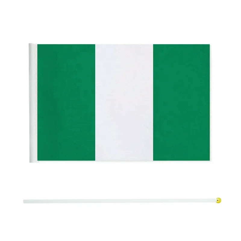 Nigeria Hand Waving Flag 14x21cm Small Polyester Flag with Pole