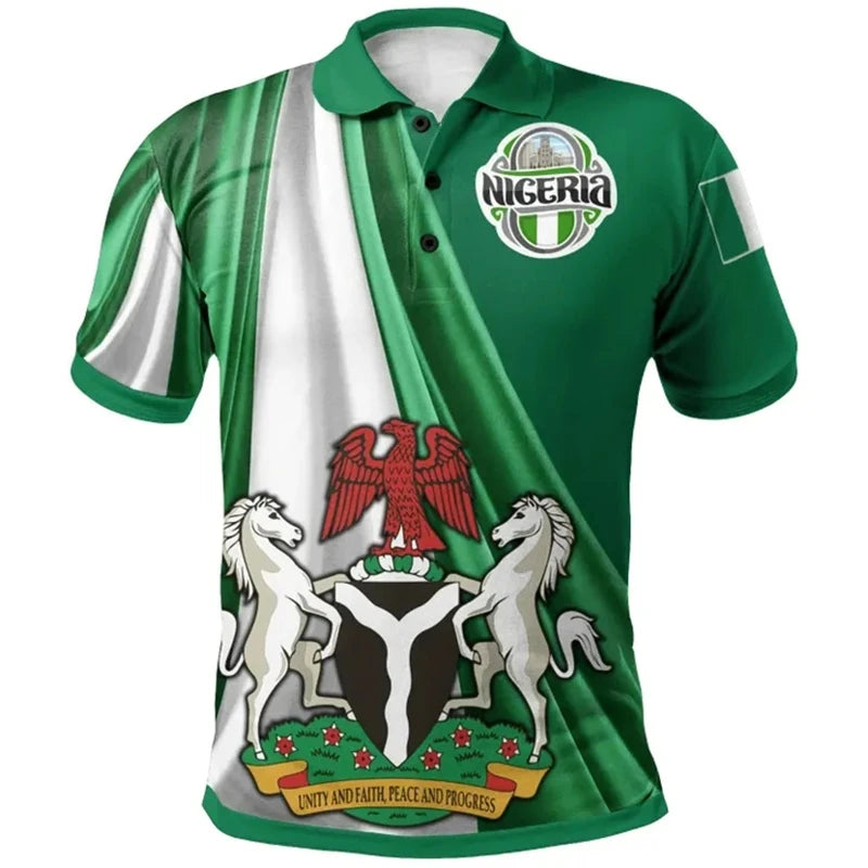 Nigeria Flag Map 3D Print Polo Shirt - Men’s National Emblem Short Sleeve Jersey Top
