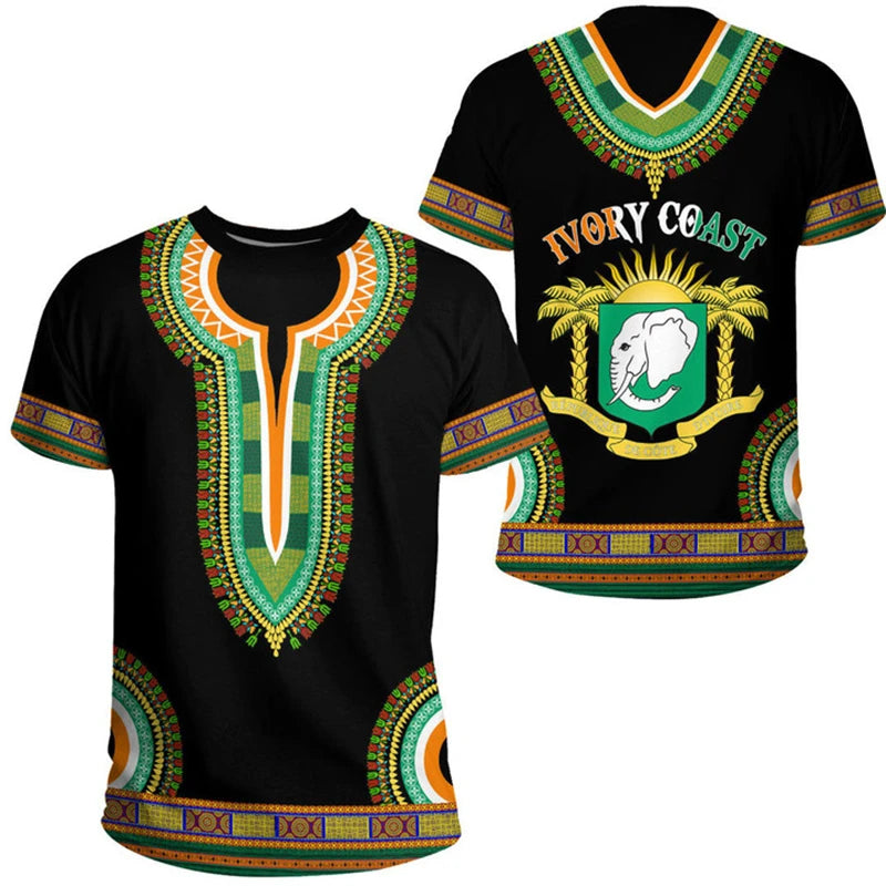 Oversized Ivory Coast Flag T-Shirt – 3D Retro Streetwear Short Sleeve