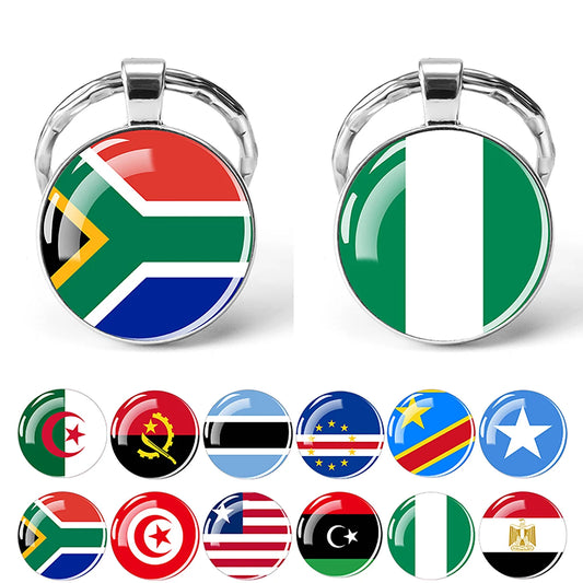 African Flags Glass Keychain Round Metal Patriotic Gift Unisex