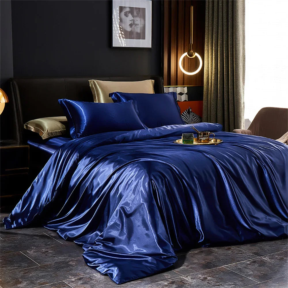 Luxury Satin Bedding Set 4pcs Silk Feel Duvet Cover Bed Sheet Set