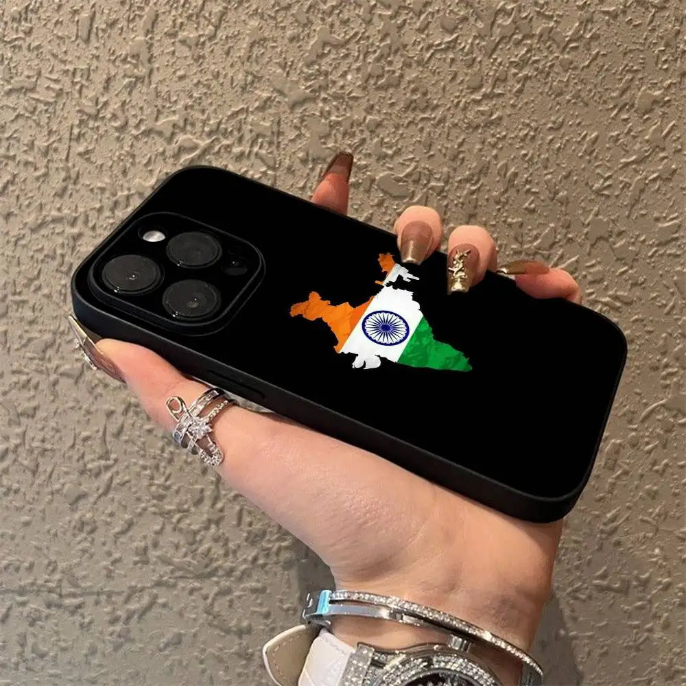 India Flag Phone Case - Soft Black Cover for iPhone 11–17, Pro, Max, Air, Mini