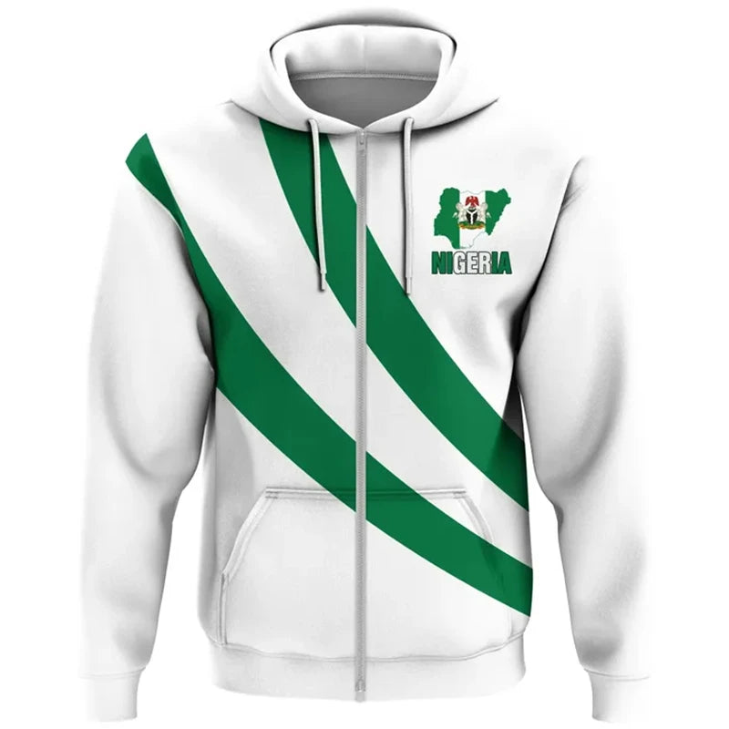Nigeria Flag Zip Up Hoodie 3D Print Unisex Casual Streetwear Jacket