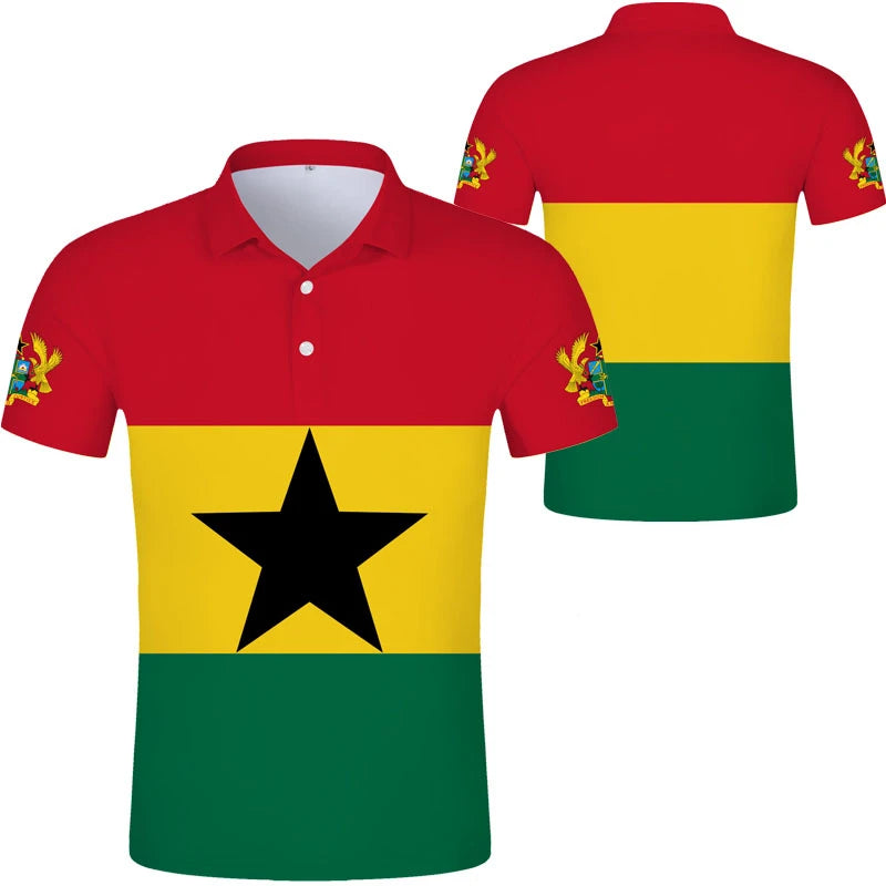 Ghana Flag Graphic Polo Shirt – National Emblem & Map Jersey Top for Men & Kids