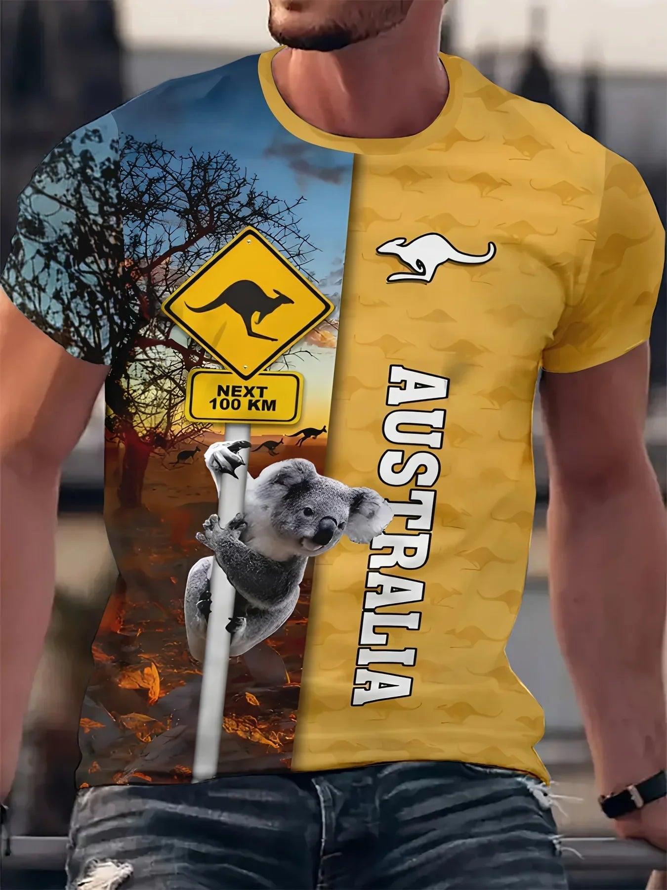 Australia Flag Kangaroo T-Shirt – Men’s 3D Printed Casual Oversized Tee