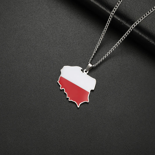 Poland Map Oil Drop Colour Pendant Necklace - Stainless Steel Flag Map Jewelry for Men & Women