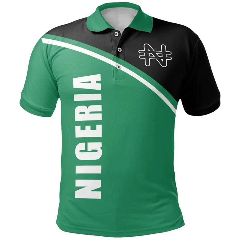 Nigeria Flag Map 3D Print Polo Shirt - Men’s National Emblem Short Sleeve Jersey Top