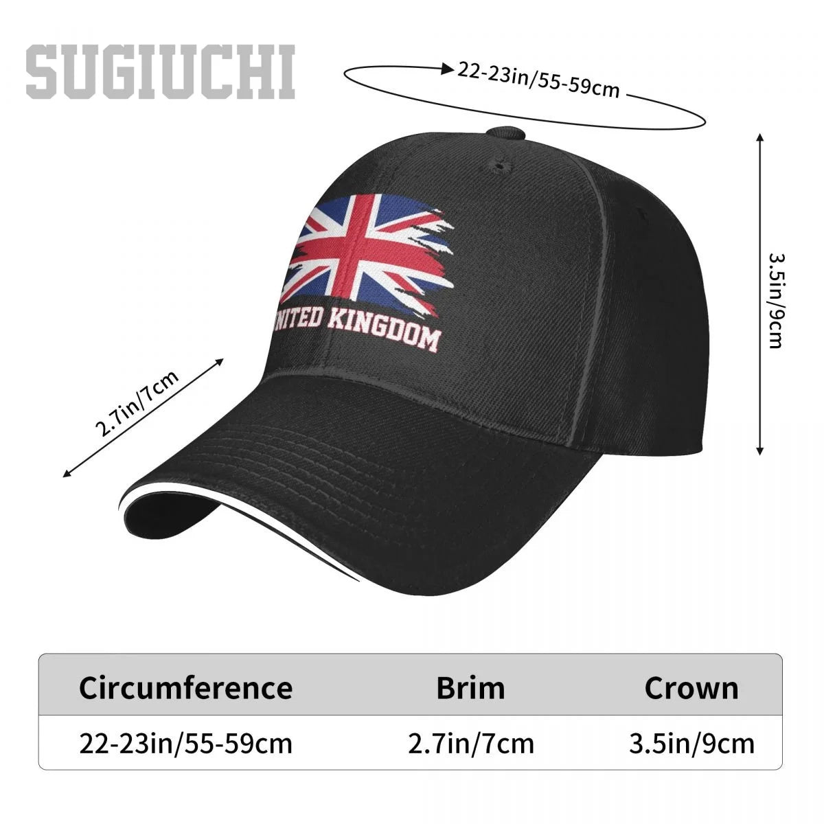 UK Flag Baseball Cap Adjustable Unisex Casual Snapback Hat Cotton