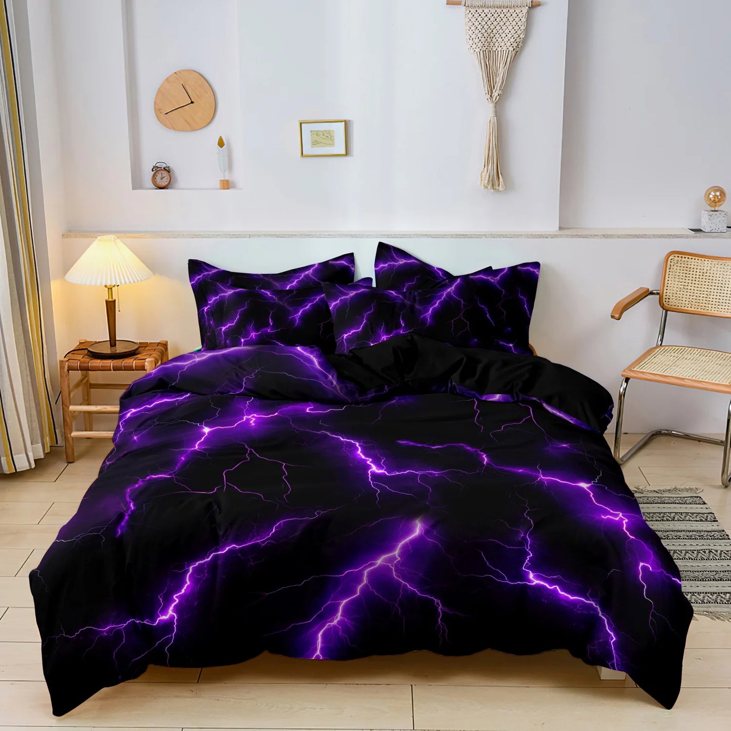 Lightning Thunder Duvet Cover Set 3pcs Soft Polyester Bedding Queen King