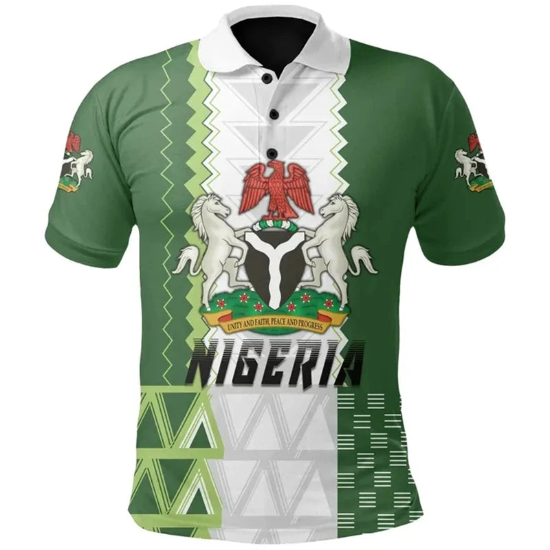 Nigeria Flag Map 3D Print Polo Shirt - Men’s National Emblem Short Sleeve Jersey Top