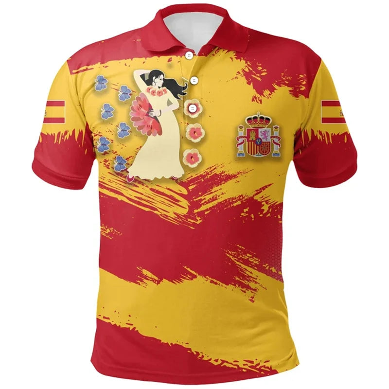 3D Spain Flag Polo Shirt – Men’s Summer Casual Short Sleeve Sports Top
