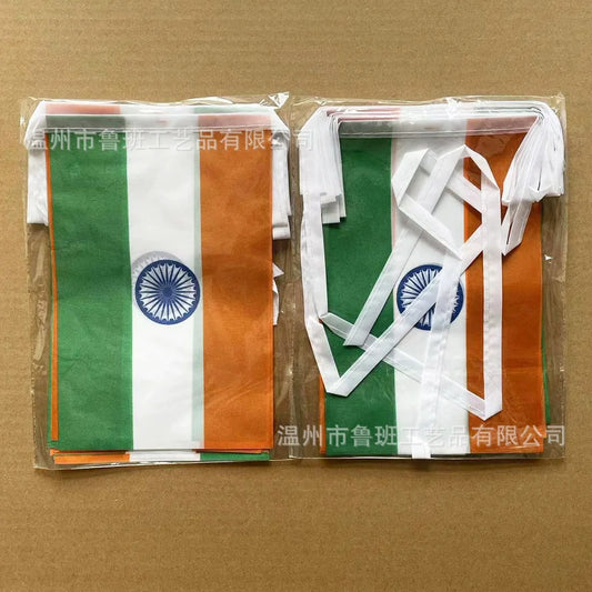 India Bunting Flags 20pcs – 14x21cm Pennant String Banner for Party & Holiday