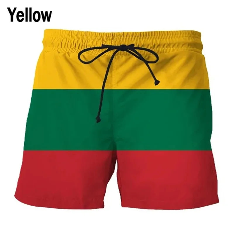 Men 3D Flag Beach Shorts Swim Trunks Quick Dry Summer Board Shorts