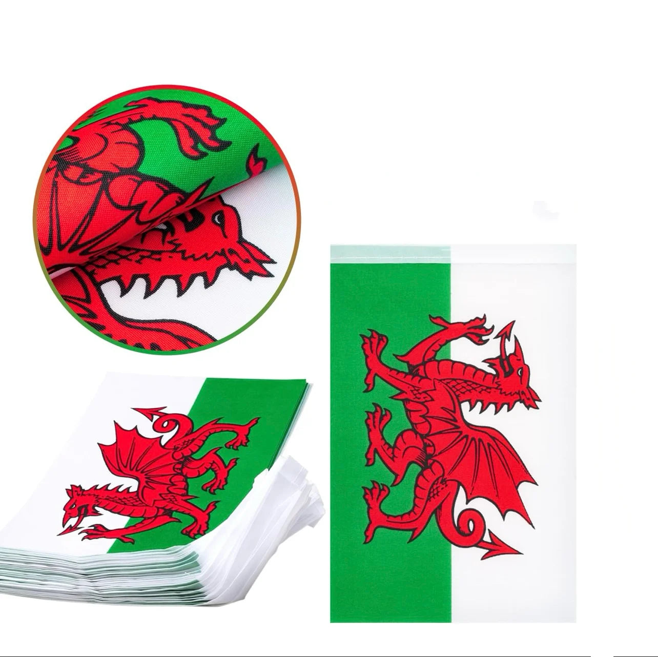 Wales Bunting Flags 20 pcs Set – 14×21 cm Triangular String Flags for Festival & Party