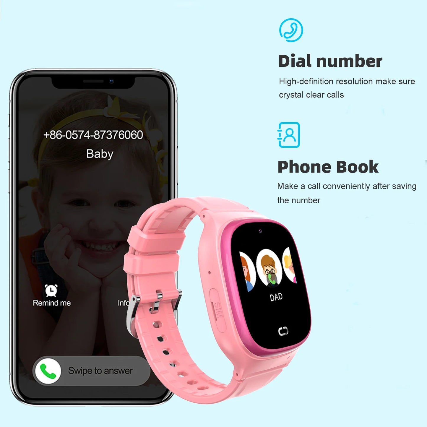 Kids Smart Watch Dual Display GPS Digital SIM Card Support Silicone Strap