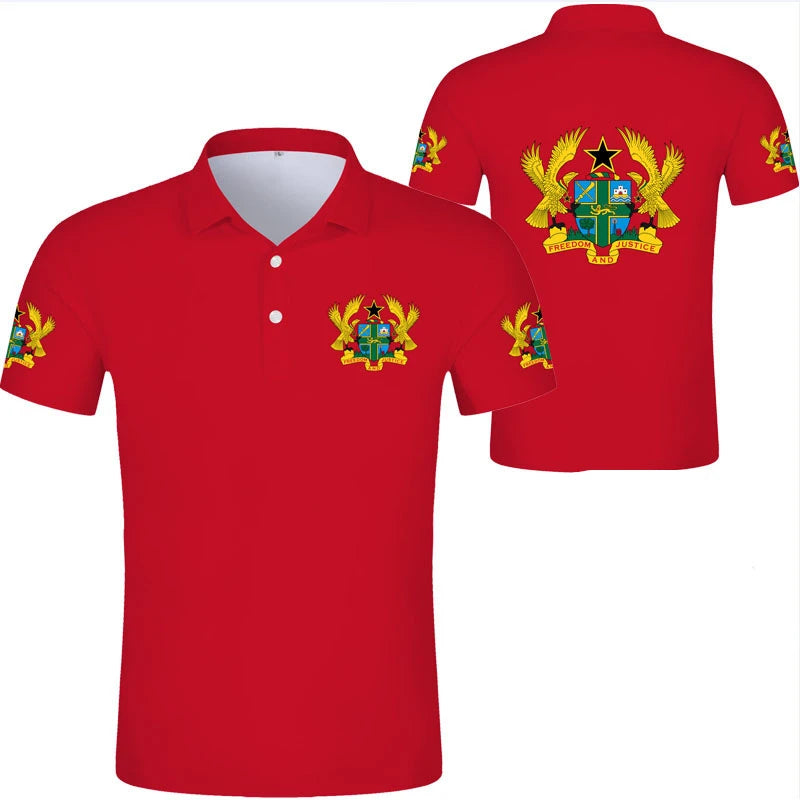 Ghana Flag Graphic Polo Shirt – National Emblem & Map Jersey Top for Men & Kids