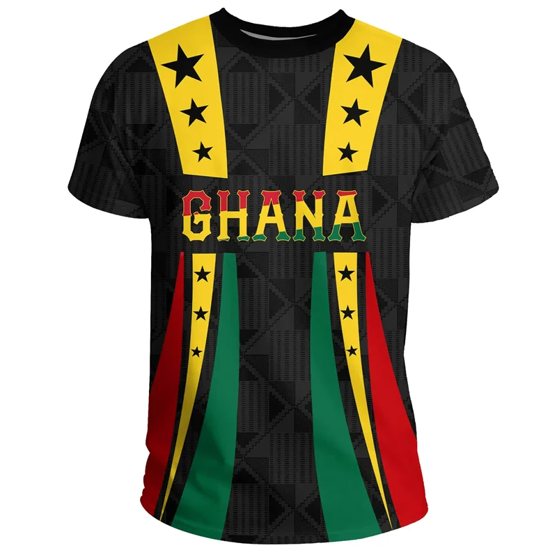 Ghana T-Shirt - 3D Printed Coat of Arms Casual Round Neck Short Sleeve Tee for Men