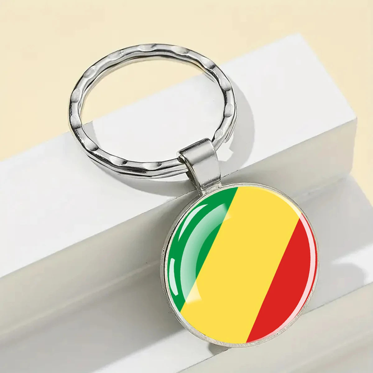 African Flags Glass Keychain Round Metal Patriotic Gift Unisex