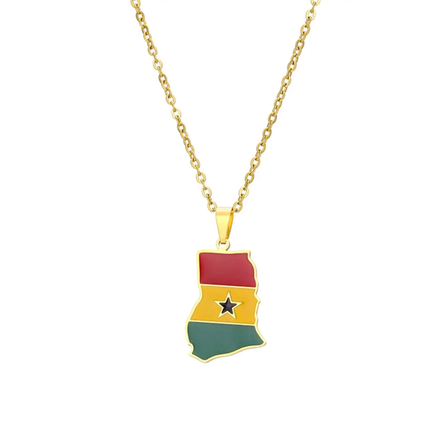 Ghana Map Flag Pendant Necklace - Patriotic Stainless Steel Jewelry for Men & Women