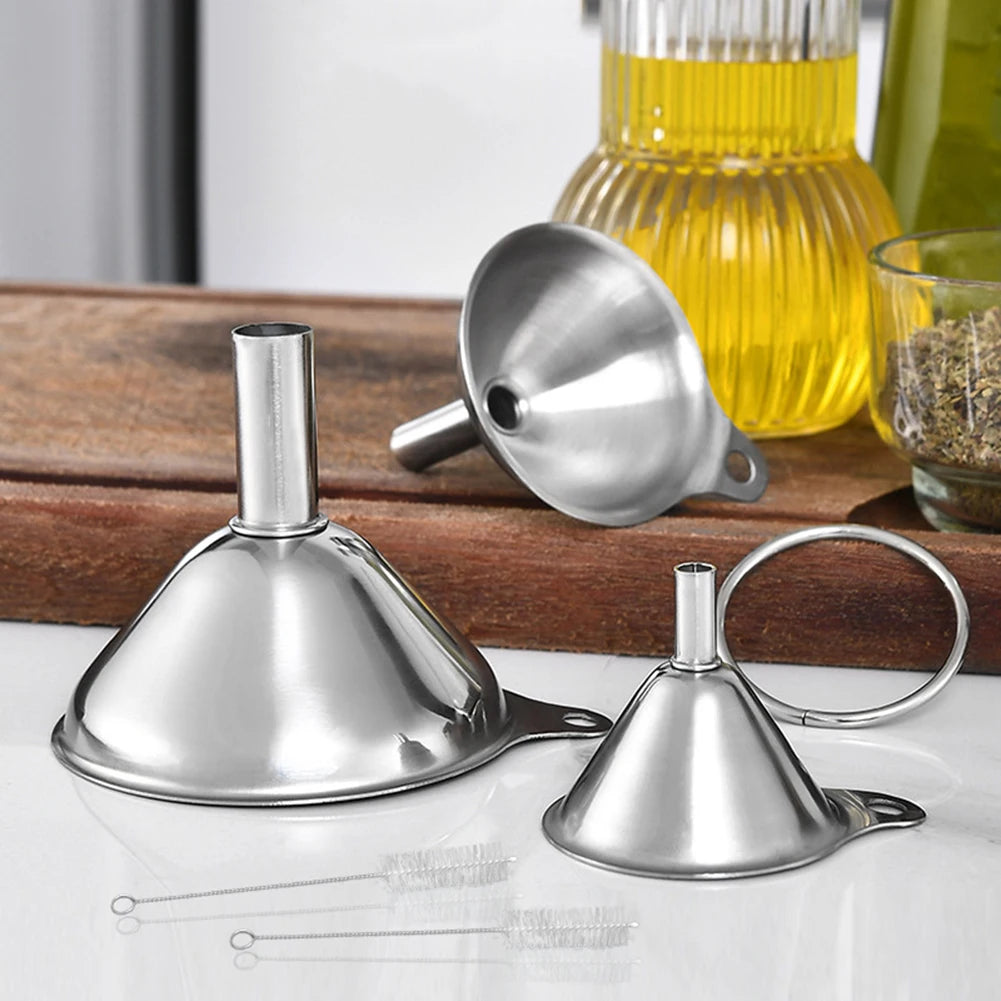 3pcs Stainless Steel Funnel Set Small Medium Large Kitchen Liquid Tool