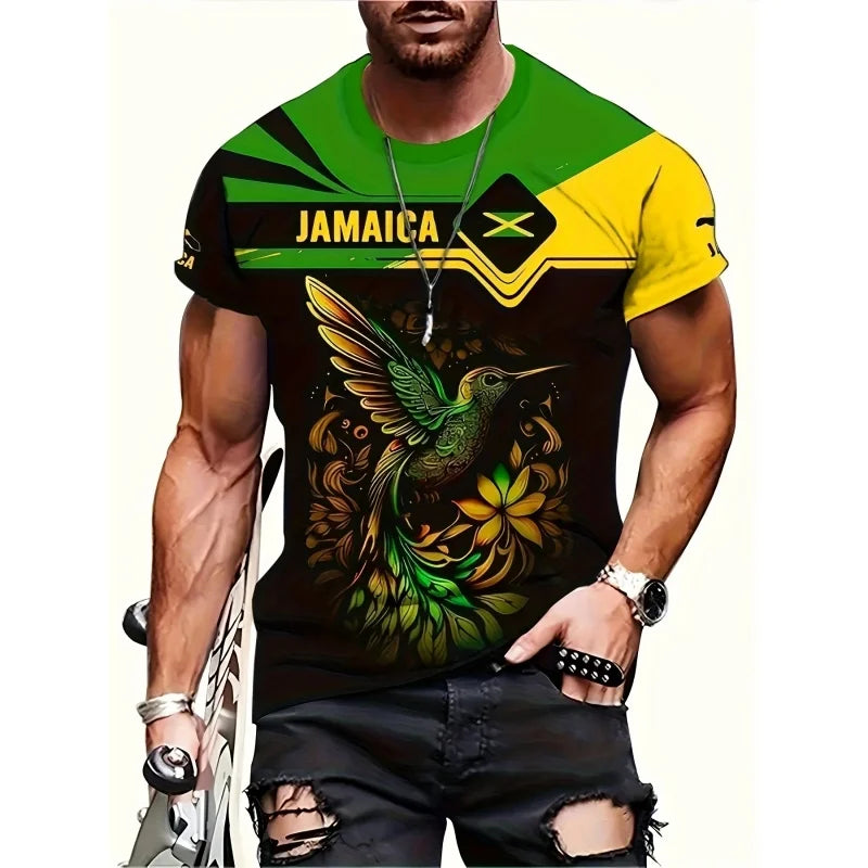 Jamaica Flag Map Graphic T-Shirt for Men – 3D Printed O-Neck Tee