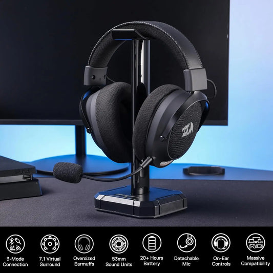 Redragon H858 Gaming Headset - 2.4GHz/Bluetooth/Wired, Gray
