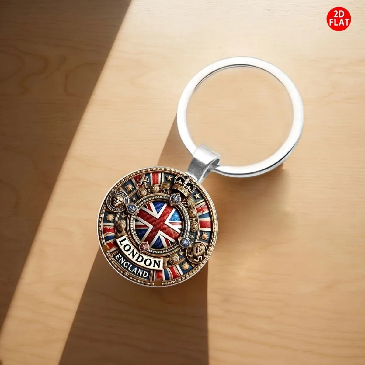 Vintage London Union Jack Keychain Glass Pendant UK Crown Gift