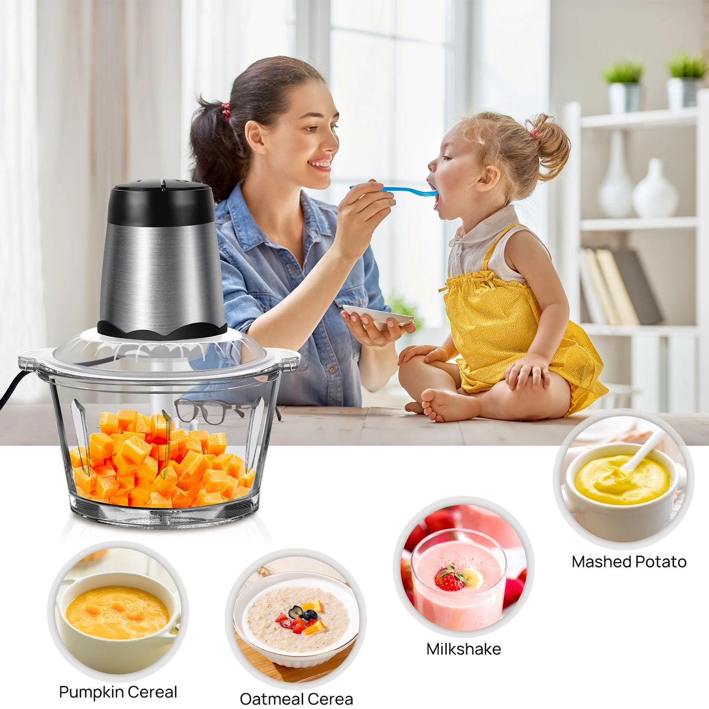 2L Electric Food Chopper - 2-Speed Vegetable Processor, Meat Grinder & Dicer