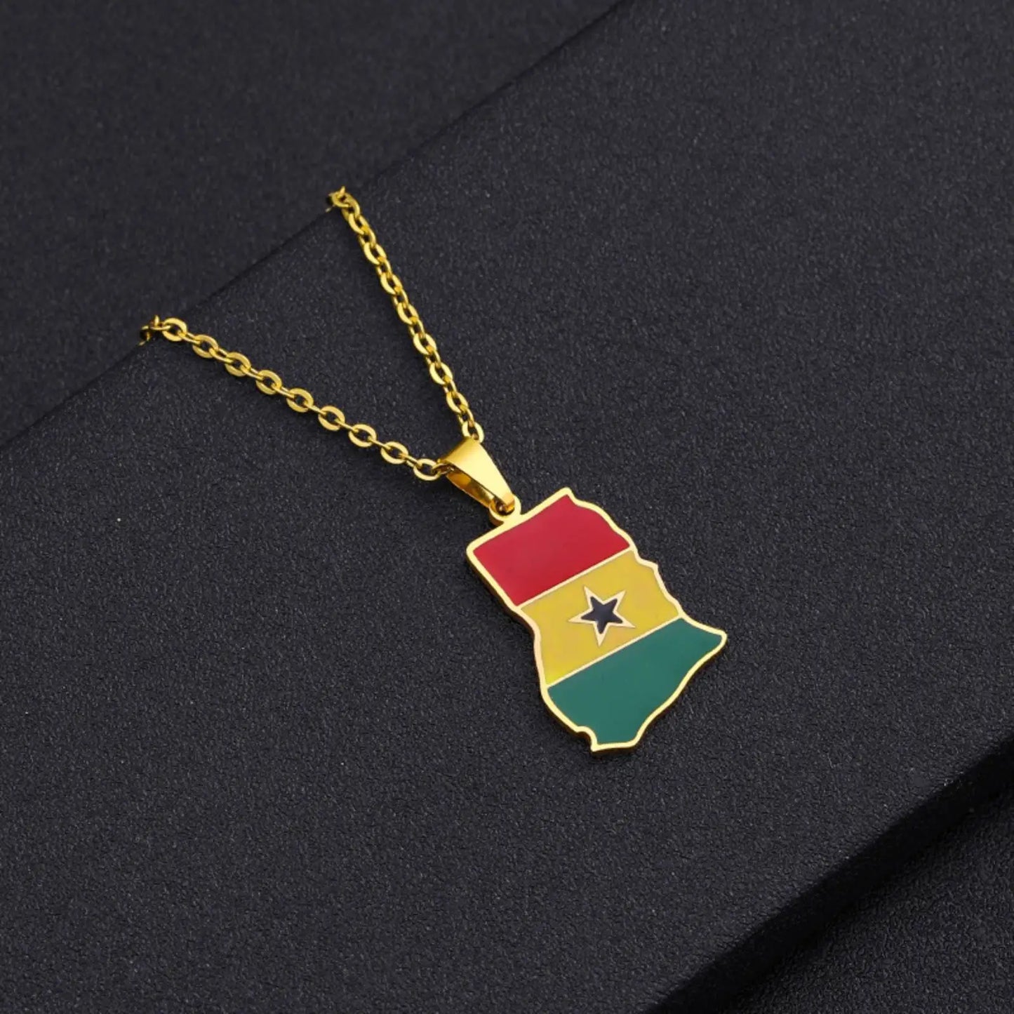 Ghana Map Flag Pendant Necklace - Patriotic Stainless Steel Jewelry for Men & Women