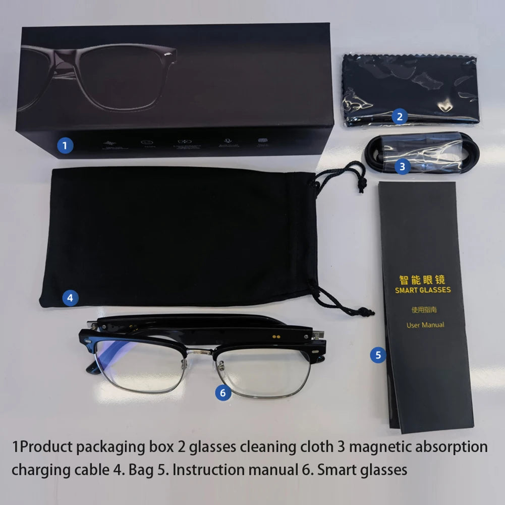 Smart Glasses with AI Voice Assistant – Camera, Mic & Open-Ear Speakers