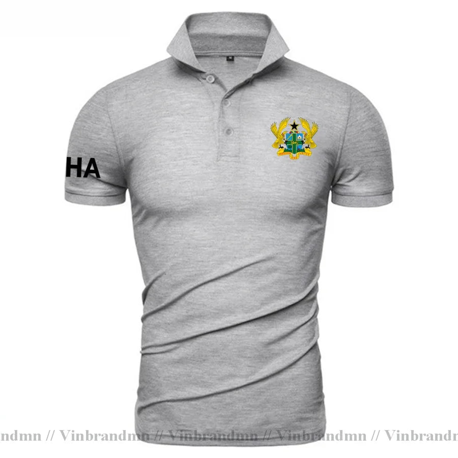 Ghana Flag Polo Shirt Men Cotton Slim Fit Casual Breathable Summer