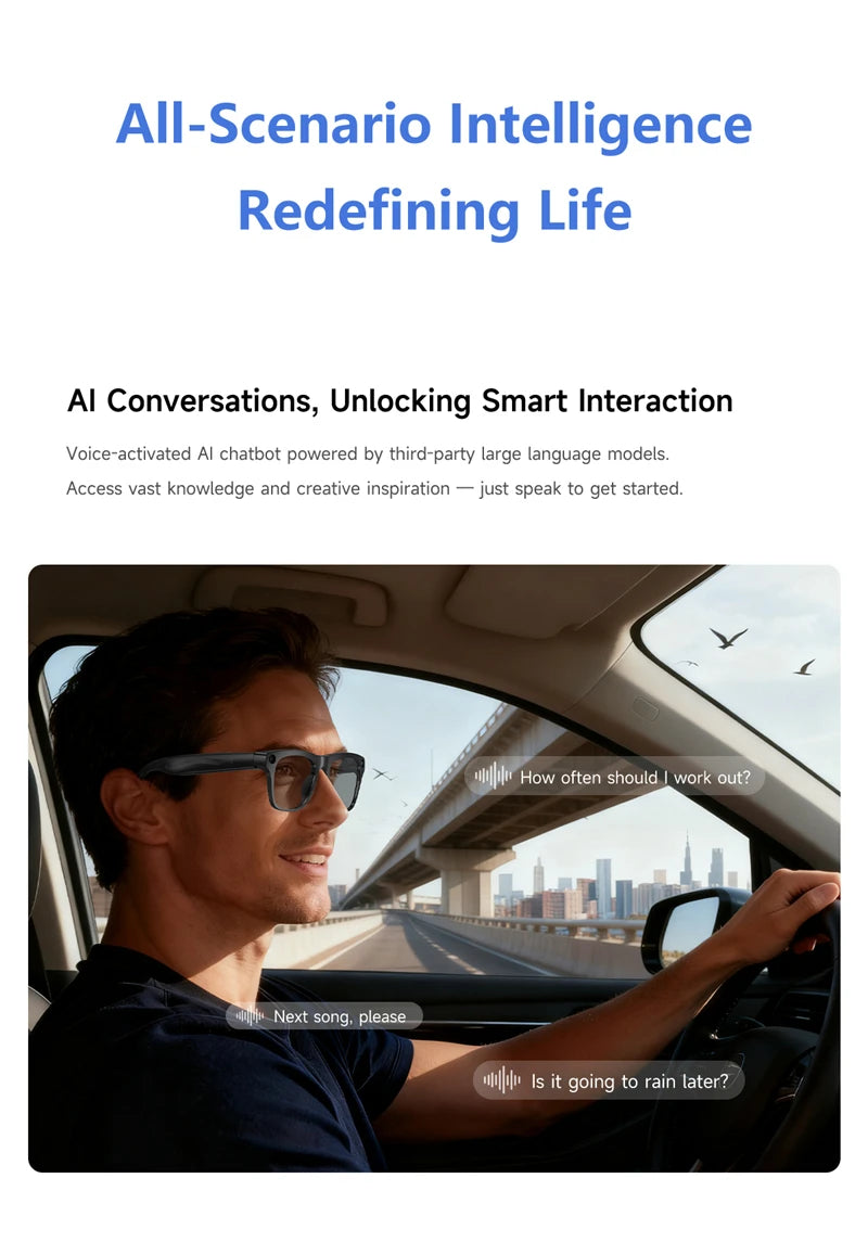 Smart Bluetooth AI Glasses HD Camera Voice Assistant Music Recording