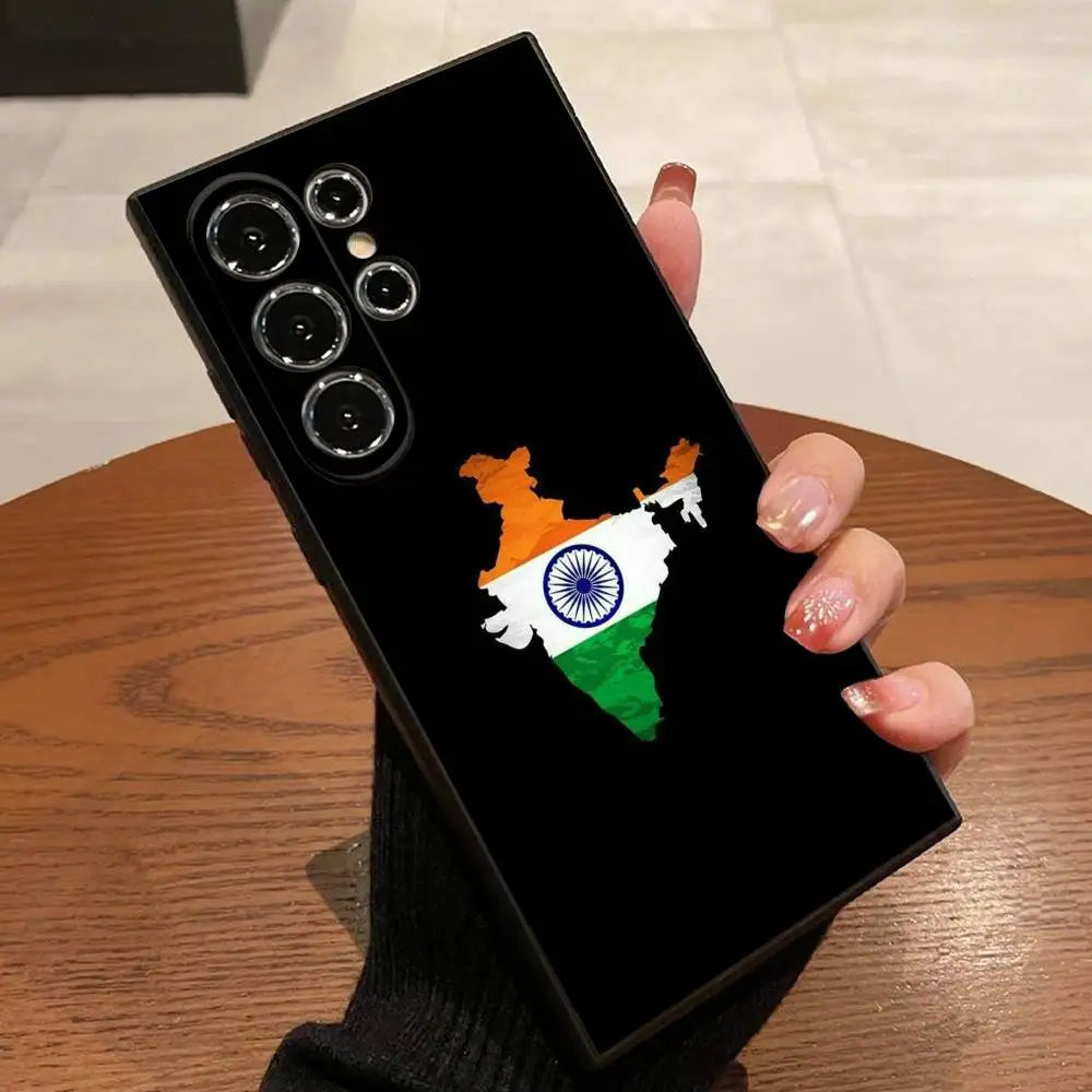 India Flag Phone Case - Black Cover for Samsung S20–S25 Series & Ultra, Plus, FE