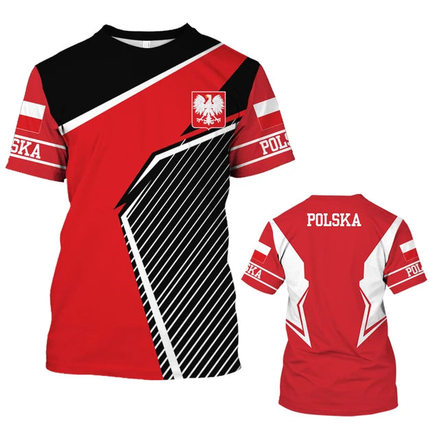 Men’s Poland Flag T-Shirt - Short Sleeve Summer Streetwear Oversized Top