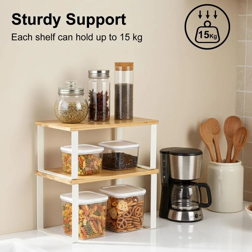 Expandable 2 Tier Kitchen Spice Rack Countertop Organizer Shelf Storage
