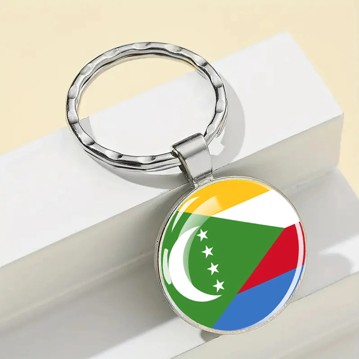 African Flags Glass Keychain Round Metal Patriotic Gift Unisex