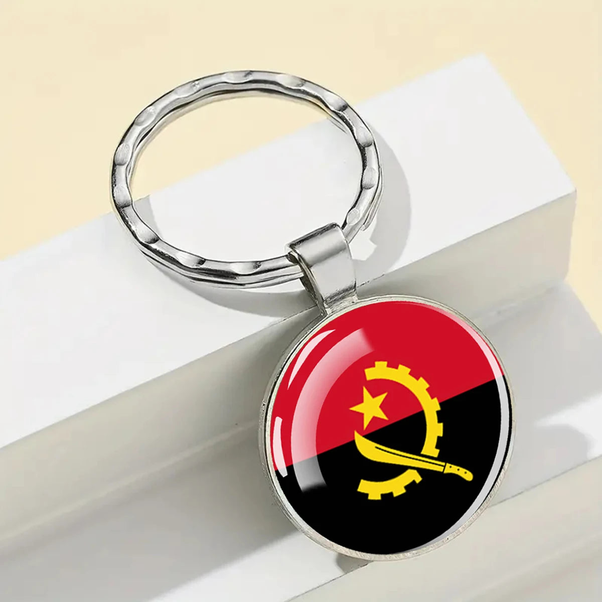 African Flags Glass Keychain Round Metal Patriotic Gift Unisex