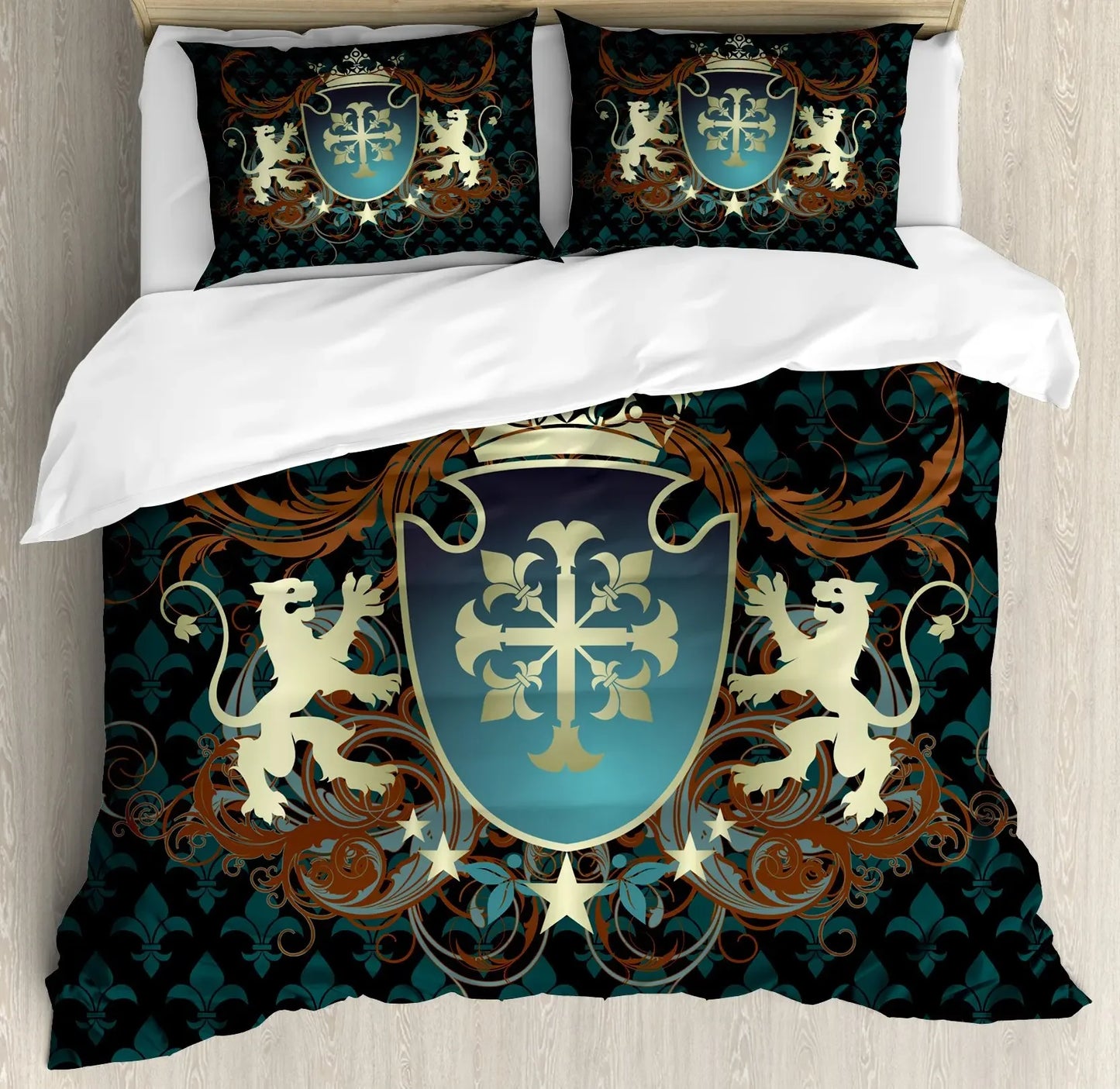 Gold Crown Duvet Cover Set Romantic Couple Bedding 3pcs Custom Print