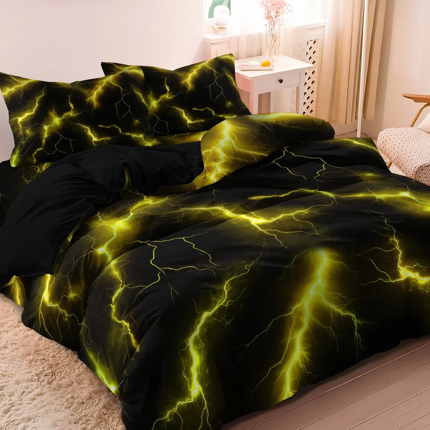 Lightning Thunder Duvet Cover Set 3pcs Soft Polyester Bedding Queen King