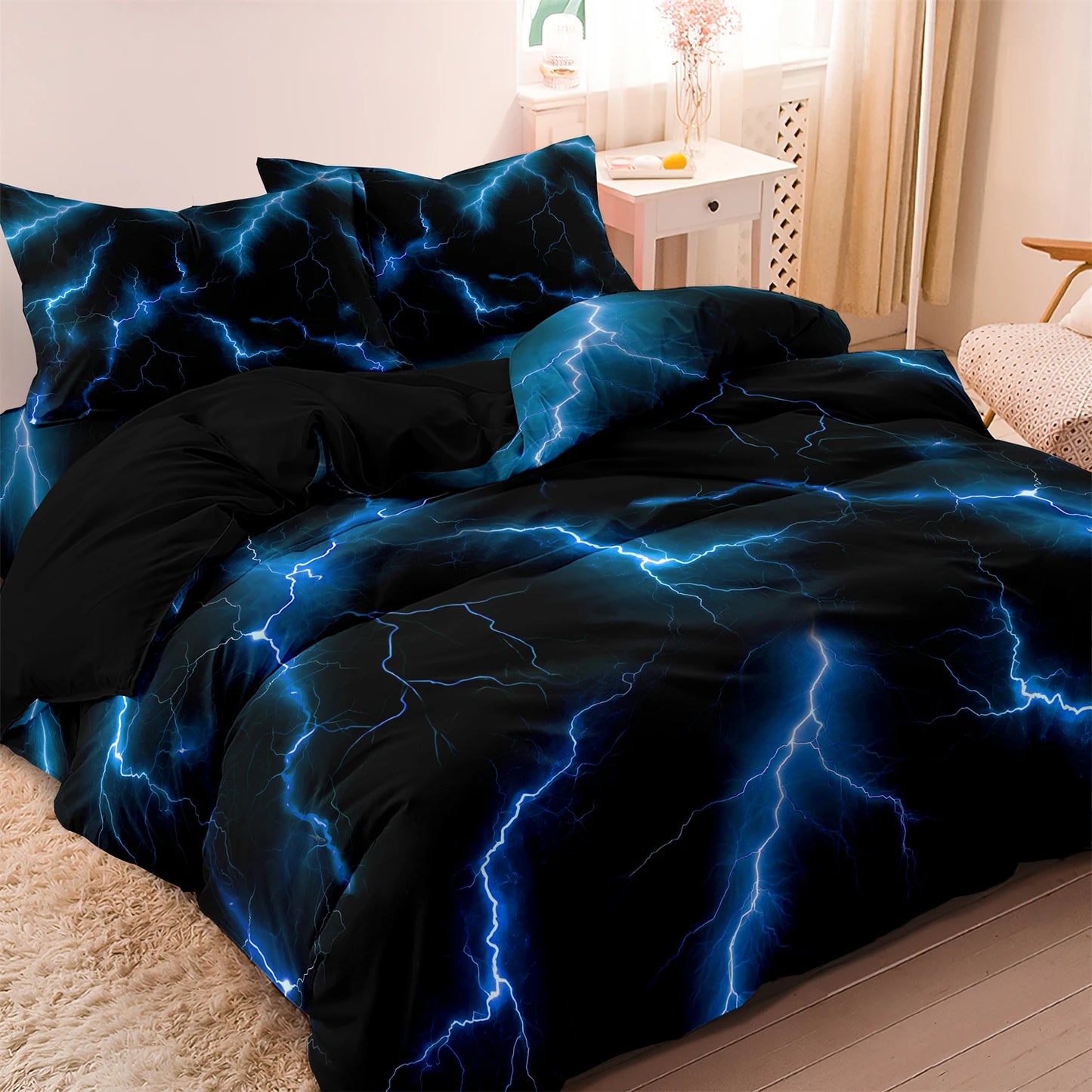 Lightning Thunder Duvet Cover Set 3pcs Soft Polyester Bedding Queen King