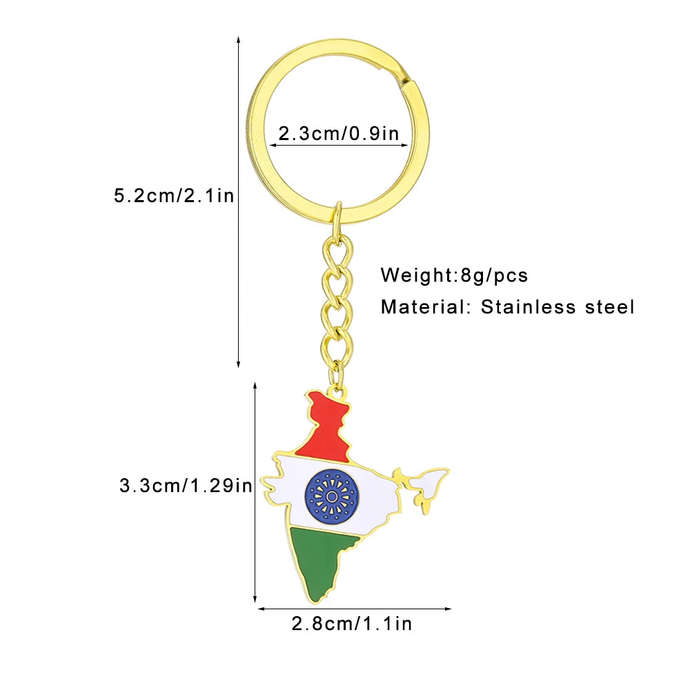India Map Flag Keychain - Stainless Steel Keyring Jewellery for Men & Women