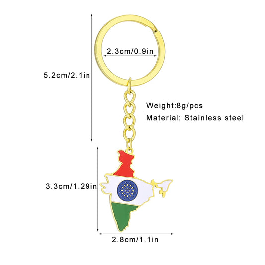 India Map Flag Keychain - Stainless Steel Keyring Jewellery for Men & Women