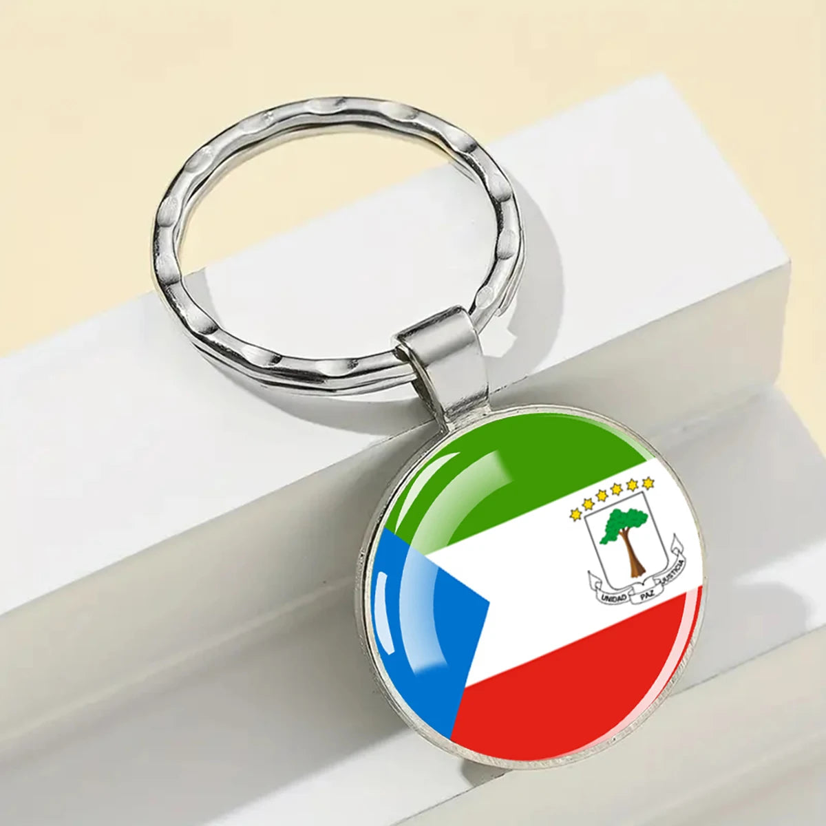 African Flags Glass Keychain Round Metal Patriotic Gift Unisex