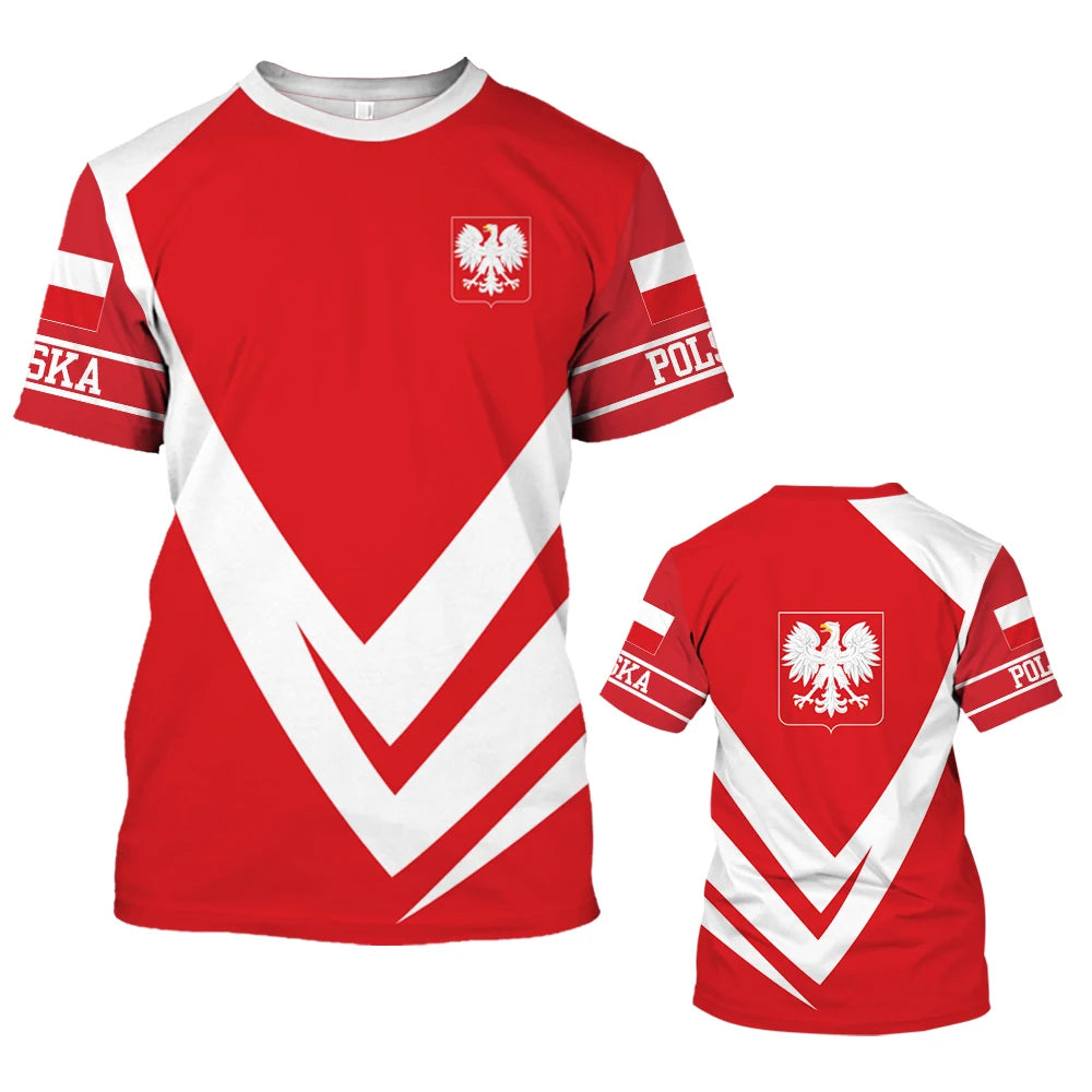 Men’s Poland Flag T-Shirt - Short Sleeve Summer Streetwear Oversized Top