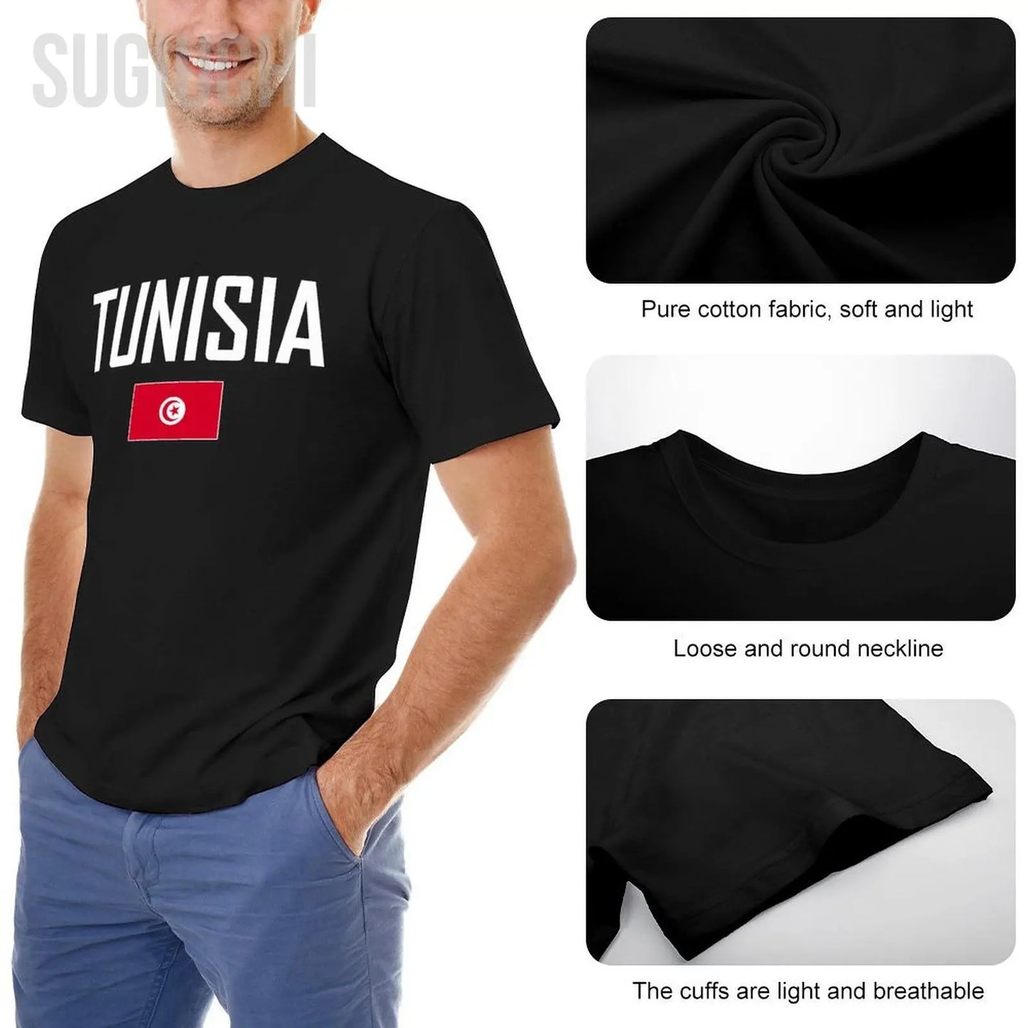 Men & Women Tunisia Flag T-Shirt – Cotton O-Neck Tee for Boys & Adults