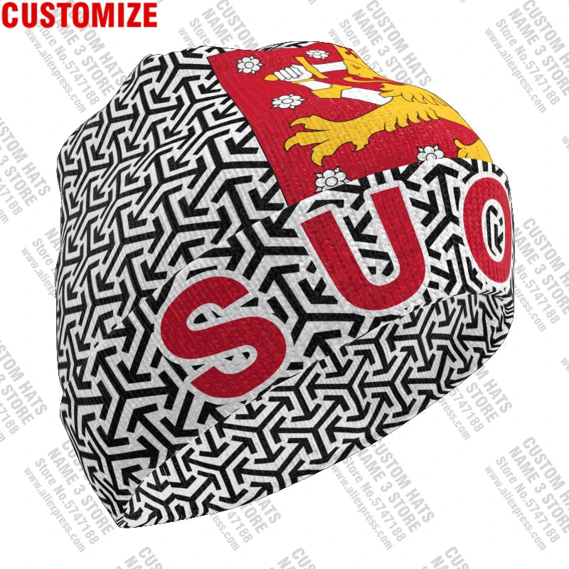 Finland Knitted Winter Hat - Custom Name Suomi Flag Knit Beanie for Men & Women