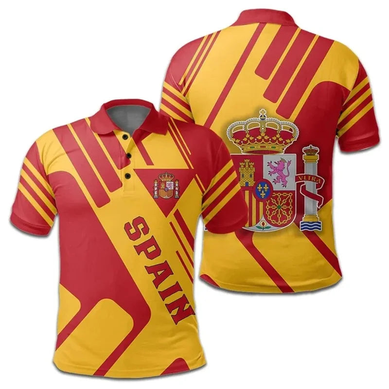 3D Spain Flag Polo Shirt – Men’s Summer Casual Short Sleeve Sports Top