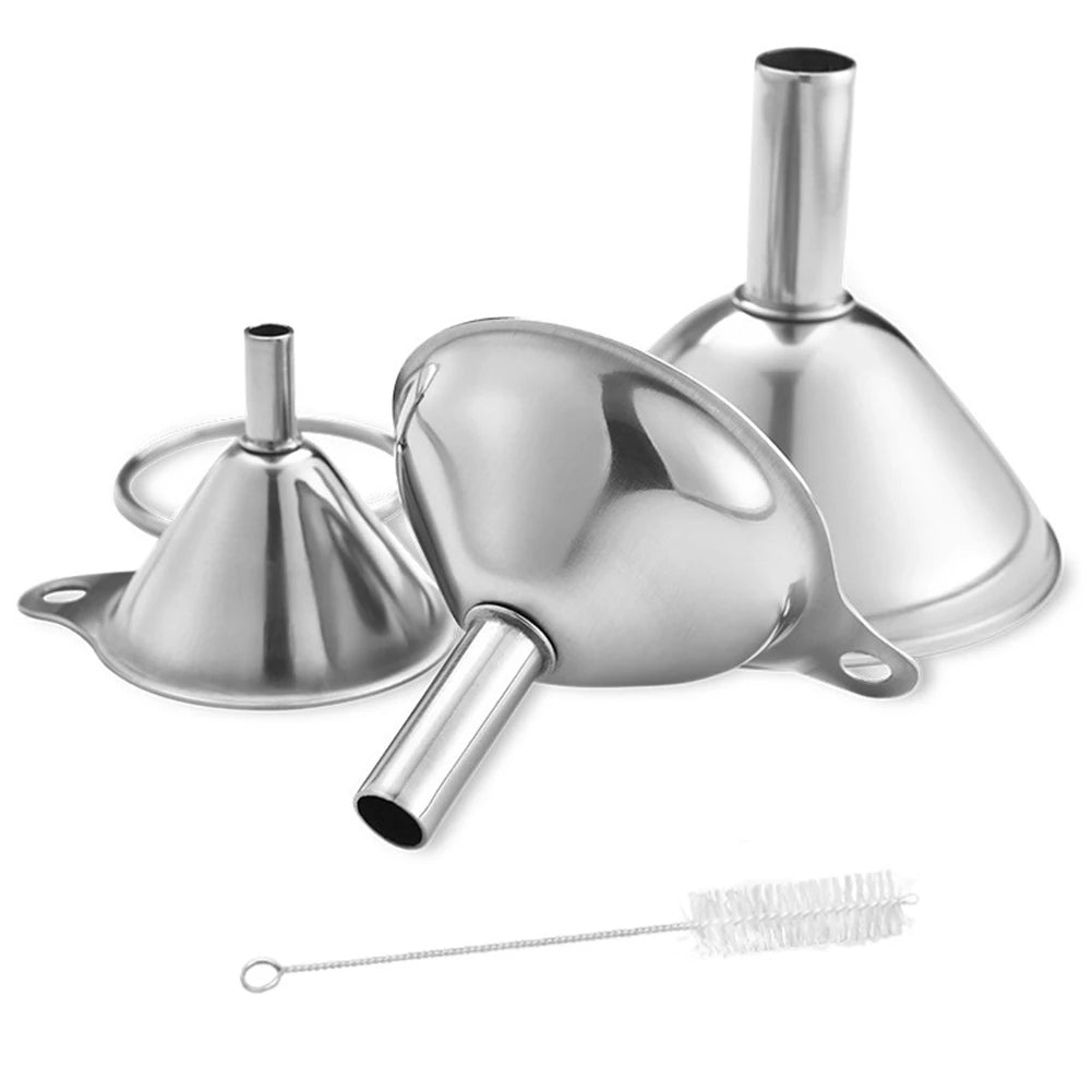 3pcs Stainless Steel Funnel Set Small Medium Large Kitchen Liquid Tool