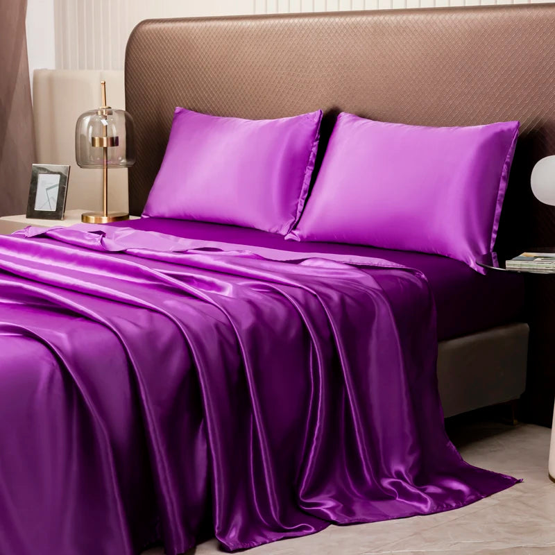 Luxury Satin Sheet Set Silky Polyester Bedding Twin Full Queen King