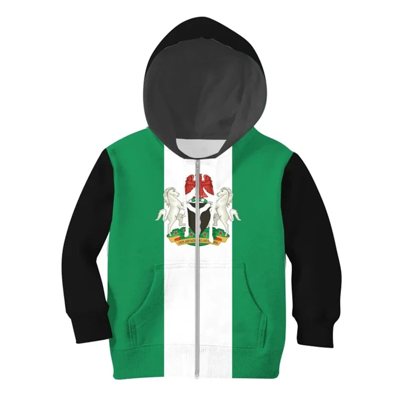 Nigeria Flag Zip Up Hoodie 3D Print Unisex Casual Streetwear Jacket